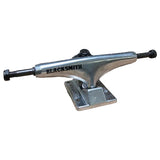 Blacksmith 5.5 Raw Skaterade skateboard truck for Low Key Skate Shop, silver metal truck on black background