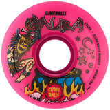 Pink skateboard wheel with colorful graphics and 'Slime Balls' branding on a white background