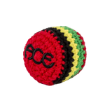 Ace Hacky Sack with red, black, yellow, and green stripes, featuring the ACE logo embroidered in black.
