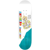 Antihero Raney Porous RD3 8.5 Deck. White deck with cartoon art of a snarling dog, dog poop, colorful text, and teal tail.
