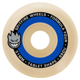 Spitfire F4 99 Tablets Wheels, a single beige skateboard wheel with blue accents, 51mm, Tablet Shape, Spitfire logo.