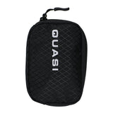 Black Quasi Skateboards Crypto Wallet with white "QUASI" logo and zippered closure. Textured diamond grid fabric.