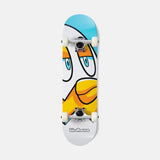 Birdhouse Chicken Mini Complete 7.75 Skateboard with a white, blue, and yellow cartoon chicken face graphic.