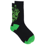 Death TV Socks by Deathwish in black with a neon green skull/TV graphic and neon green heel and toe accents