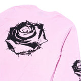 Deathwish Bed of Roses L/S Tee in pink, featuring a black rose with barbed wire graphic on the back and sleeve.