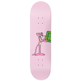 Pinky Deck 8.25 | Shake Junt skateboard with Pink Panther holding a "Shake Junt" sign on a light pink background.