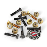 Independent Phillips Hardware 1in Pk/8 skateboard bolts and nuts in black and gold with an Independent Parts sticker.