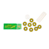 Low Rider Bearings | Shake Junt skateboard bearings set with green packaging, 8 yellow and black bearings, and accessories