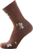 Brown Dog World Psocks by Psockadelic, featuring small white and grey dog-like characters and a yellow P logo