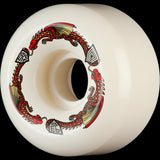 Powell Peralta Dragon Formula Wheels 58mm 93A. White skateboard wheel with red and gold dragon design.