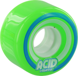 Acid Pods Wheels 55mm in neon green with blue and white stripes and "ACID CHEM CO." logo, from Low Key Skate Shop.