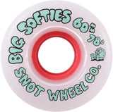 Single white Snot Wheel Co. Big Softies 60mm 78A skateboard wheel with green bubble lettering and character.