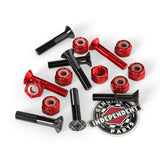 Independent Phillips Hardware 1in Pk/8 set with black bolts, red nuts, and a logo sticker on a white background.