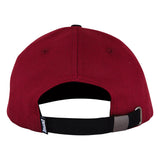 Back view of the Creature 9 to 5 Strapback Hat in maroon, featuring a black adjustable strap with a metal buckle.