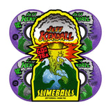 Jeff Kendall End of the World Reissue purple Slime Balls skateboard wheels, 60mm 78A, with explosion and Earth graphic