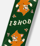 Real Ishod Wair Kitten Slick Deck 8.3 showing a dark green skateboard with two orange cartoon cats & butterflies.
