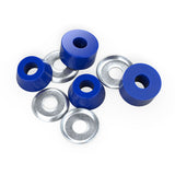 Independent Genuine Parts Cylinder Cushions 92a Blue, with metal washers, scattered on a white background.