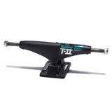 Thunder T-II Catalyst Regen Trucks 149mm, black skateboard truck with teal branding and silver axles.