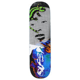 Quasi Skateboards Lizard Kang 8.5" deck featuring a halftone face, a vibrant green lizard, and abstract art.