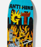Anti Hero Grant Taylor Kenji Goto Deck 8.25 with flaming GT logo, robot, person, and burning police car graphic.