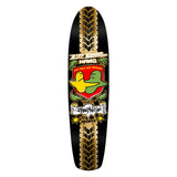 Krooked J Wilson Zing Nano Deck 7.37, black with gold patterns, red shield graphic, and cartoon bird and blob characters.