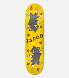 Real Ishod Wair Kitten Slick Deck 8.3 with two playful gray cartoon cats, one upside down, and butterflies on yellow.