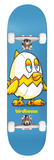 Birdhouse Chicken Mini Complete 7.75 skateboard with a cartoon chick hatching from an egg on a blue deck.