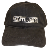 Black Full Mesh Sewer Cap Hat with white embroidered "SKATE JAWN" logo on the front, angled view.