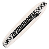 Krooked Team Ziiiiiiiinger 7.7 Deck. White skateboard deck with black 'ZIP ZIIIIIIIIINGR' graphic, checkerboard and lightning bolt.