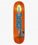 Real Hermann Drag Slay 8.5 Deck by Real, featuring an orange skateboard with a sword and a Viking troll graphic.